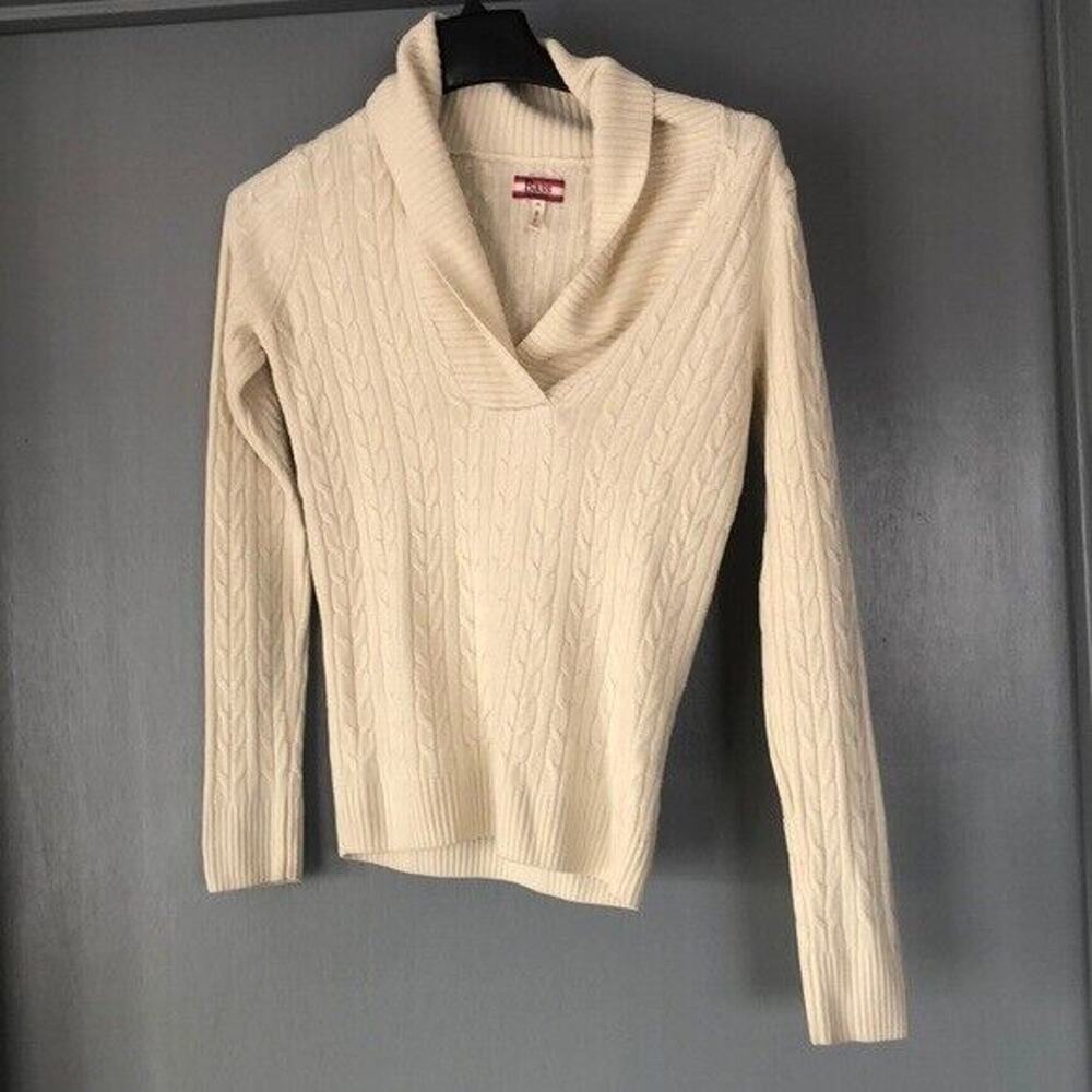 G.H.Bass & Co sz XS cream pullover shawl collar cable knit sweater long sleeve